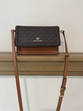 Michael Kors Brown and Tan Signature Crossbody Bag